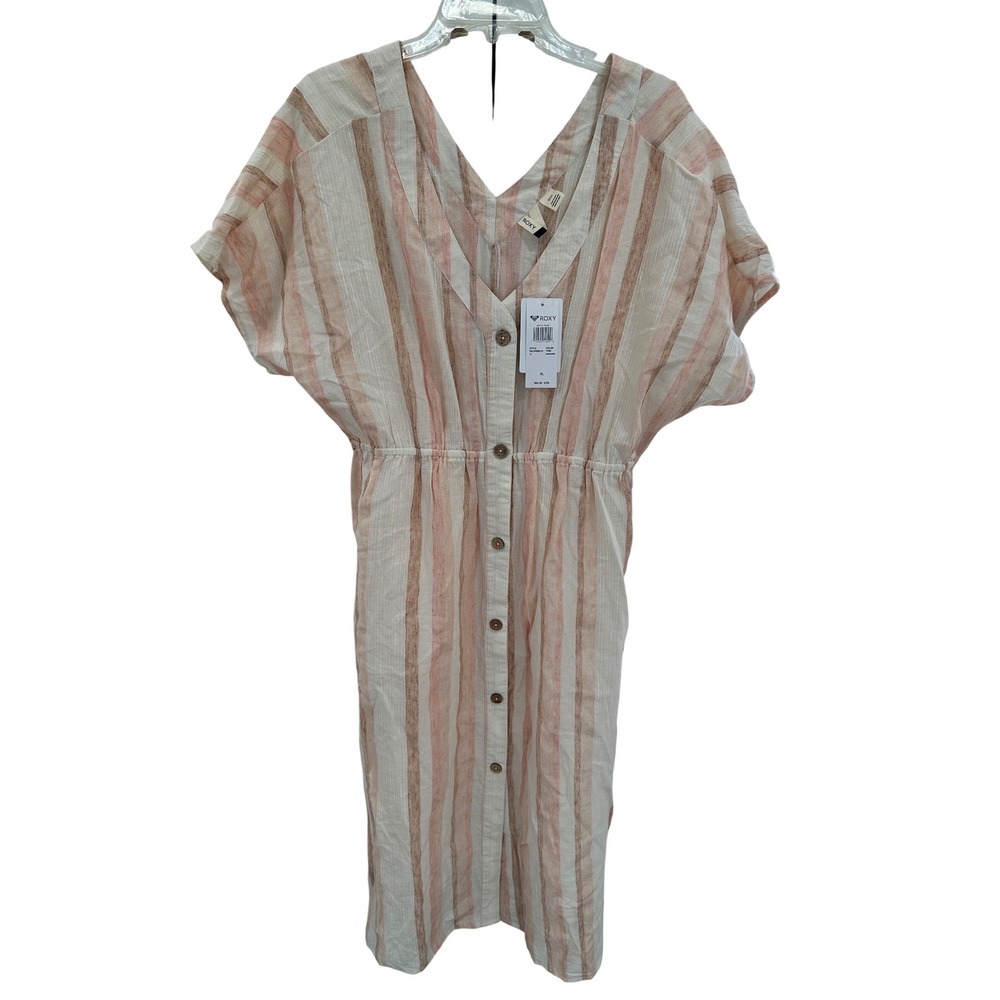 Roxy Cream and Light Pink Striped Midi Dress